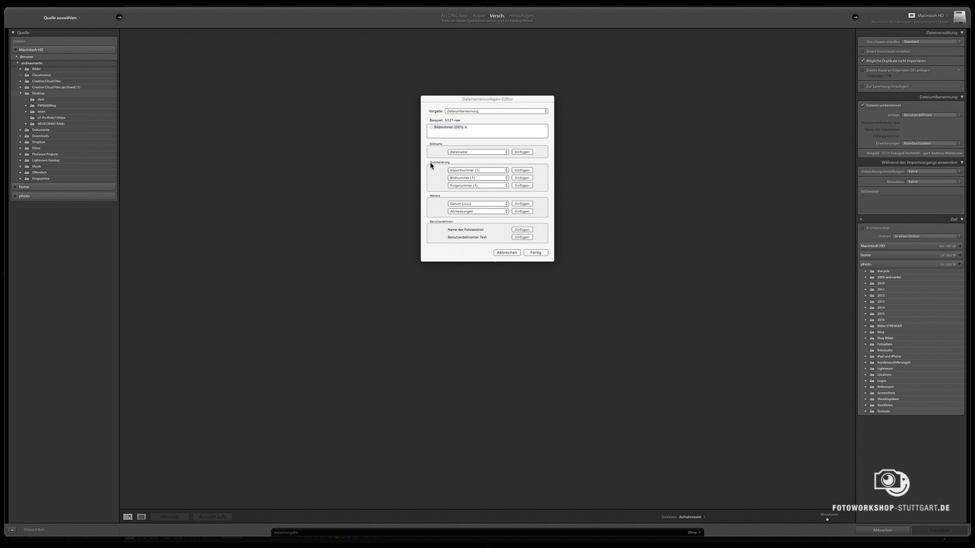 Lightroom Dateiumbenennung Möglichkeiten