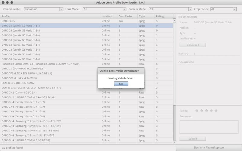 Adobe Lens Profile Downloader: Tot, kaputt, defekt und abgeschaltet